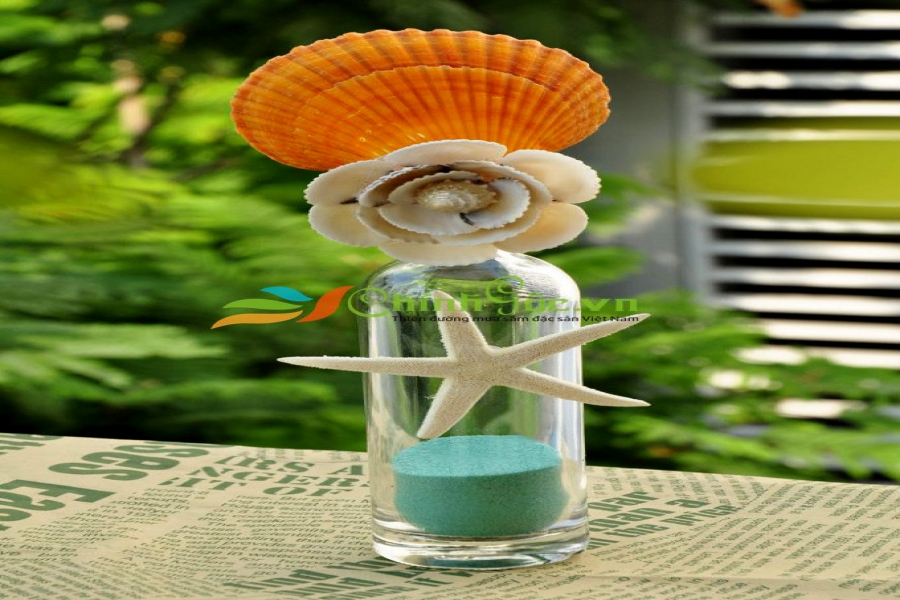 Lọ Thủy Tinh Trong Đính Vỏ Ốc LOTK