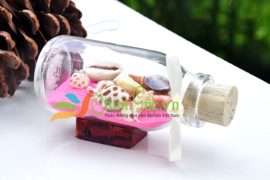 Lọ Thủy Tinh Cát & Vỏ Ốc Đế Gỗ (10×5)