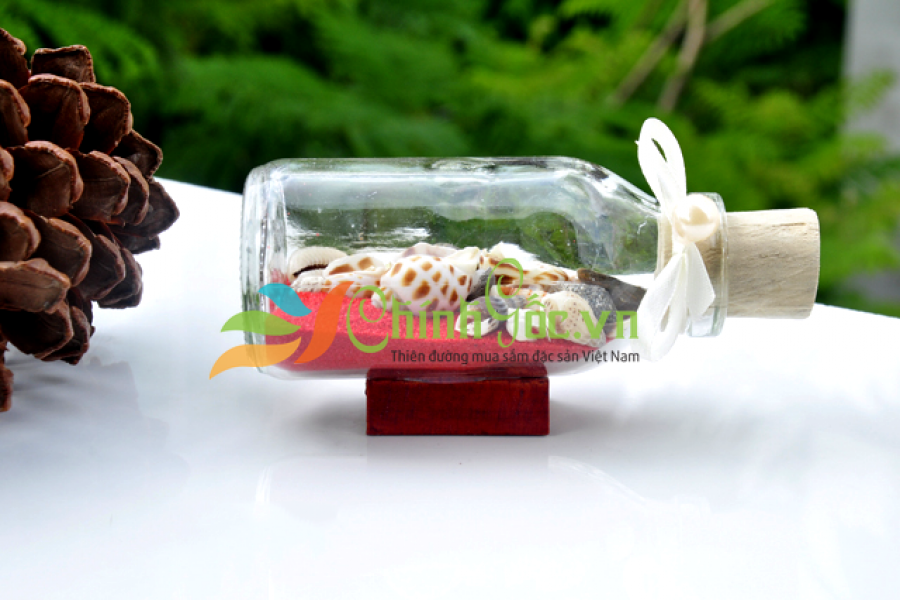 Lọ Thủy Tinh Cát & Vỏ Ốc Đế Gỗ (10×5)