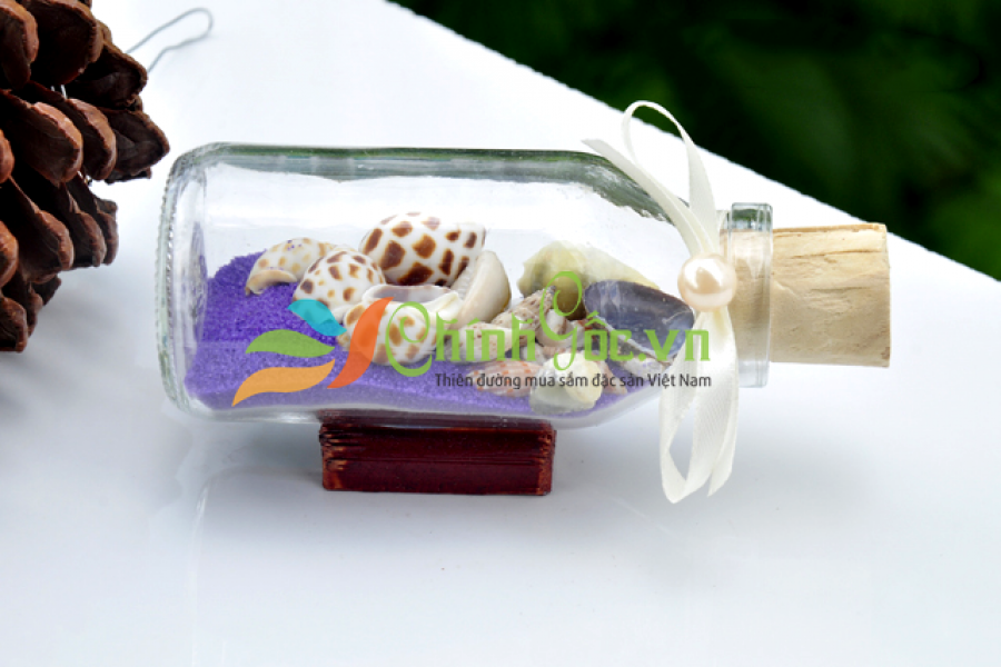 Lọ Thủy Tinh Cát & Vỏ Ốc Đế Gỗ (10×5)